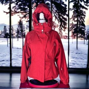 NILS ski jacket removable hood fleece chin guard pockets galore Womens Sz 10